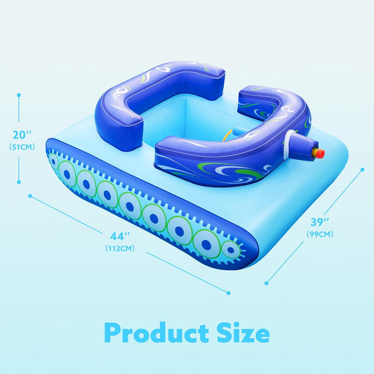 Inflatable Tank Pool Floats Kids, Pool Floaties Swimming Tank with Water Gun, Water Fight Toys, Inflatable Battle Fun for Summer