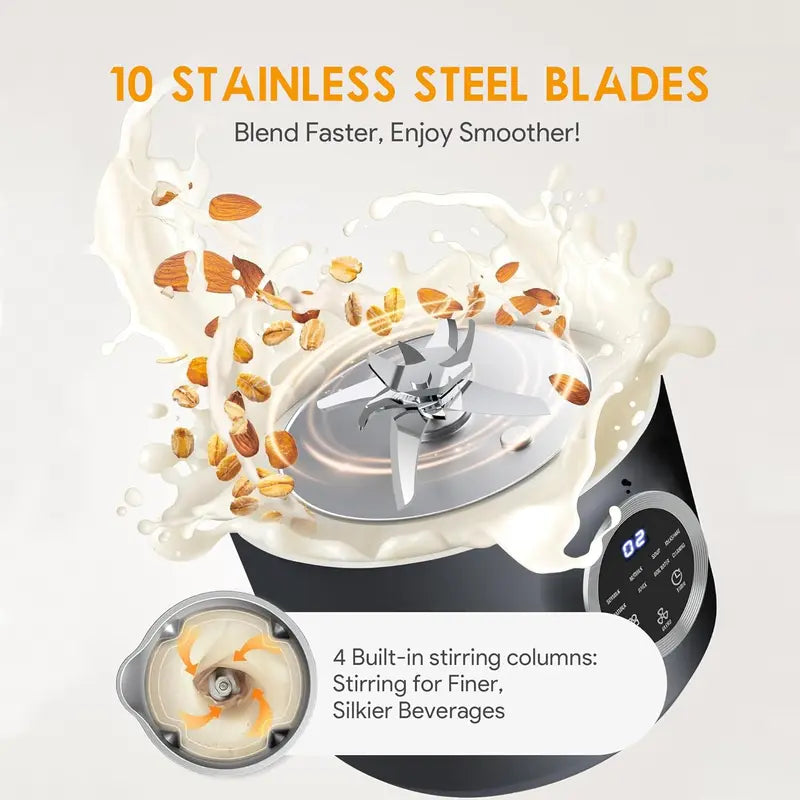 wizaura 10-in-1 Nut Milk Maker, 40oz Blender Homemade Almond, Oat, Soy, Coconut Milk, Juice & Soup, Electric Bean Milk Machine with Delay Start/Auto-Clean/Boil Water/Keep Warm