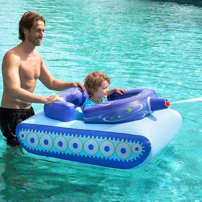 Inflatable Tank Pool Floats Kids, Pool Floaties Swimming Tank with Water Gun, Water Fight Toys, Inflatable Battle Fun for Summer