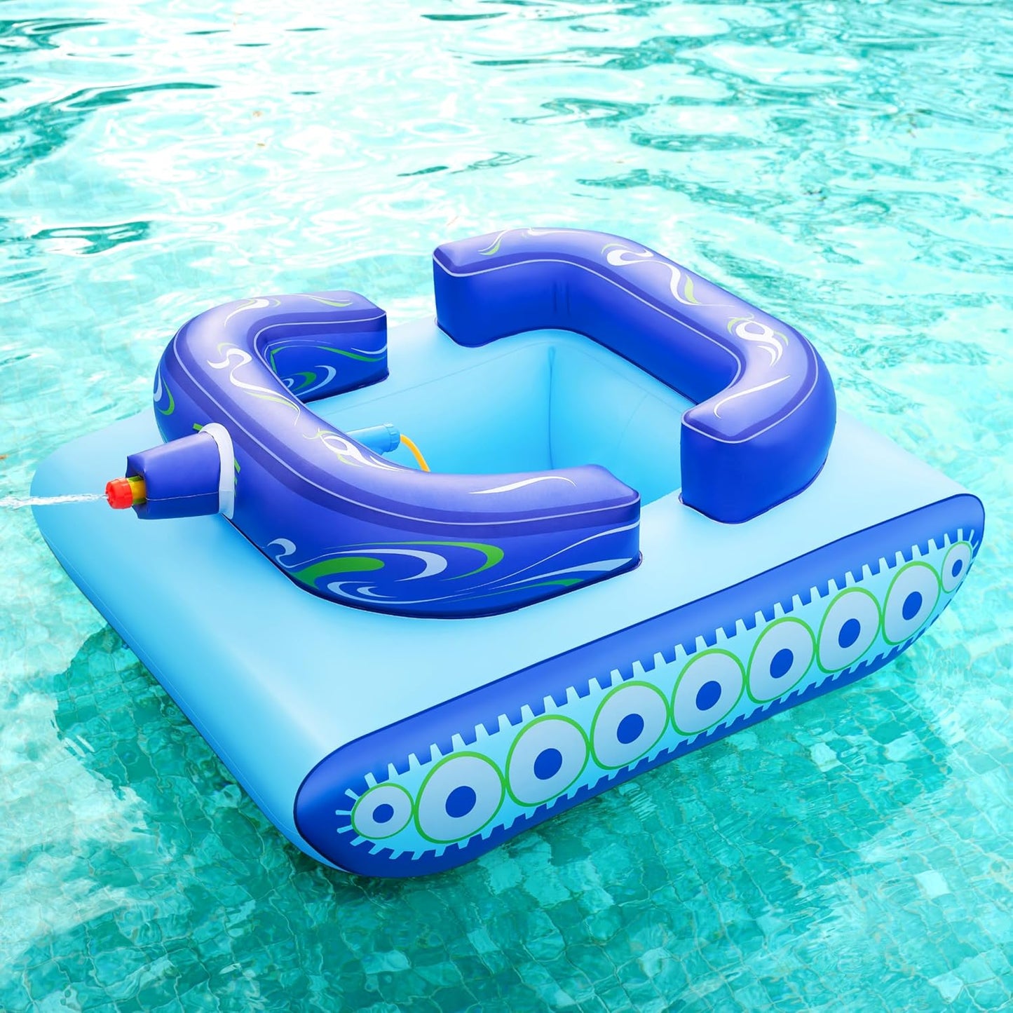 Inflatable Tank Pool Floats Kids, Pool Floaties Swimming Tank with Water Gun, Water Fight Toys, Inflatable Battle Fun for Summer